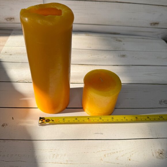 Set Of 2 Yellow Pillar Candles 8" Tall Candle 3" Short Candle Thanksgiving Fall - Picture 9 of 9